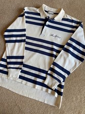 VINTAGE THOMAS BURBERRY NAUTICAL STRIPE LONG SLEEVE RUGBY SHIRT S SMALL
