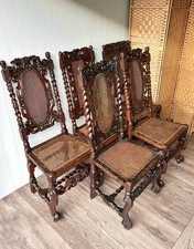 Set of 5 Carolean Oak High-backed & Cane Dining Chairs