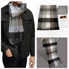 Mens Grey Scarf Tartan Winter