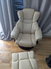 Leather Luxury Beige Recliner And Foot Stool, Ultimate Relax
