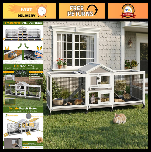 Large double rabbit hutch - 93",