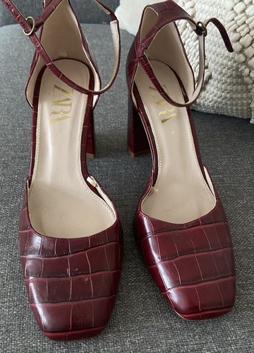 Zara burgundy leather croc - leather,