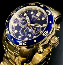 Invicta Mens PRO DIVER SCUBA Chronograph Blue Dial 18Kt Gold Plated Watch 0073