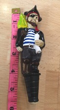 Pirate Captain Figure Sculpture Wine Bottle Stopper Painted Finish Sailor Parrot