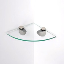 Glass Corner Shelves Wall Mounted Clear with Various Chrome Finish Supports