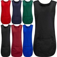 Women Tabard Apron Overall Kitchen Ladies Catering Cleaning Bar Plus Size Pocket