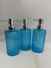 3x Glass Vintage Liquid Soap Dispenser Sink Bathroom Kitchen Accessory Blue