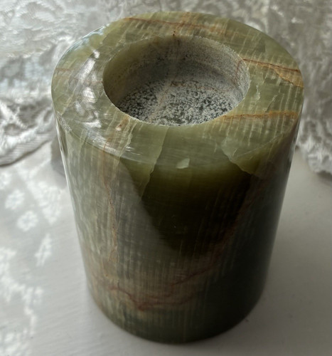 Green marbled stone cylinder - stone,