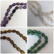 Leaf Shape Gemstone Beads, 14mm, Carved, Agate, Amethyst, Aventurine, Tigers Eye