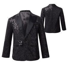 Boys Shiny Sequin Lapel Jacket Coat Glitter Blazer Tuxedo Banquet Party Costumes