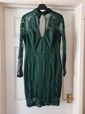 Lipsy Michelle Keegan Green Lace Choker Bodycon Dress Size 12