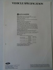AUTO-SLEEPER FORD TRANSIT VEHICLE SPECIFICATION SHEET JANUARY 1977 REF: FB583