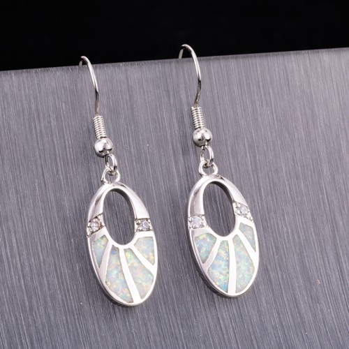 Oval white fire opal silver - white, cz