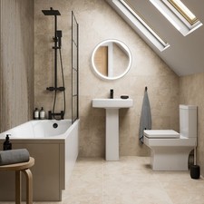 Complete Bathroom Suite Black 15/16/1700mm Bath Shower Screen Toilet Basin Taps