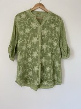 Nina Murati Blouse Cotton Linen Green 3/4 Sleeve UK 14
