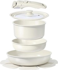 GiPP 8-Piece Nonstick Ceramic Cookware Set with Detachable 8PCS, White 