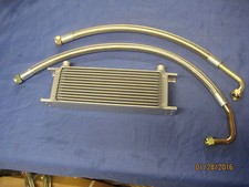 MG PAIR OF MGC ROADSTER GT BRAIDED STAINLESS OIL COOLER HOSES AND 13 ROW COOLER