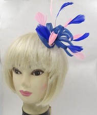 Royal blue and pink feathers fascinator wedding races ascot prom b12