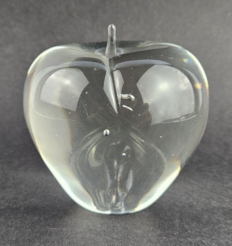 Clear glass apple paperweight - glass,