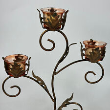 Vintage French Large Metal & Glass Leafy Toleware Candelabra for 3 Candles
