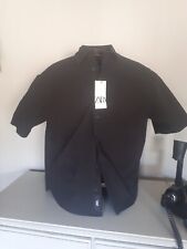 Zara Men's Short Sleeve Shirt UK S Black 97% Cotton Boxy Brand New with Tags