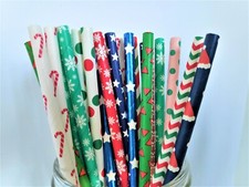 25 Christmas Paper Foil Retro Vintage Party Drinking Straws Birthday Wedding