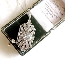 Vintage Art Deco 1920's Inspired Paste Geometric Rhinestone Drop Necklace 💗