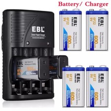 Lot EBL 600mAh 9V 6F22 Rechargeable Ni-MH Batteries /Battery Charger for Toys RC