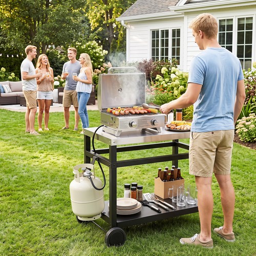 Black outdoor bbq - black, trolley