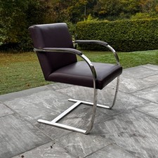 Mies Van der Rohe Brno modernist cantilever chair flat bar armpads brown leather