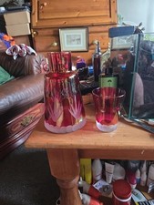Laura Ashley Bohemian style Cranberry glass carafe / decanter & matching tumbler