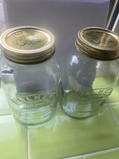 2 Vintage Glass Kilner Screw Top Lid Jars Preserve Storage Jars 18 cm h 50s 60s