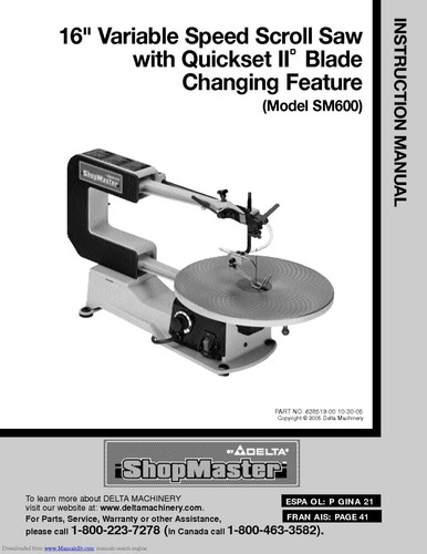 Delta sm600 scroll saw owners - sm600,
