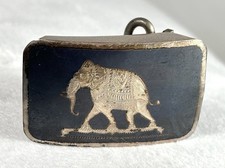 Vintage Sterling .950 Siam Niello Elephant Belt Buckle Thai Silver Mid-Century
