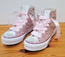 Custom Rhinestone Bling Converse Chuck Taylor All Star Pink High Top Sneakers  3