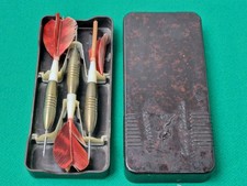 Vintage Set of UNICORN Brass & Feather Darts in Bakelite Case A/F #2