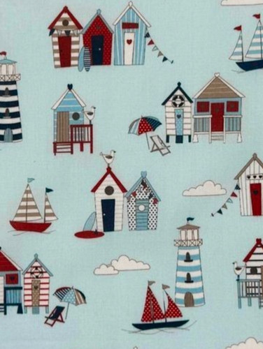 Beach huts polycotton fabric - polycotton,