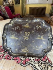 c1820 ANTIQUE 19thC GEORGIAN REGENCY PAPIER MACHE BLACK LACQUER CHINOISERIE TRAY