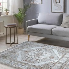 Emerald Elysian Medallion Rug Beige Rose Vintage Distressed Carpet