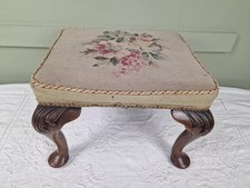 Vintage Needlepoint Tapestry Rectangular Foot Stool Cabriole Legs