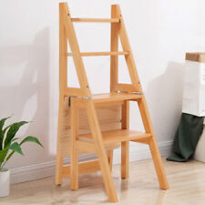Multifunction Wood Step Stool 4 Tier Portable Ladder Chair Library Kitchen Fold