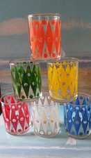 Set of 6 1950's Multicoloured Harlequin Patterned Small Glasses