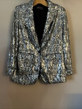 M&S Stunning Black & Silver Heavy Weight Sequin Blazer Jacket - Size 12