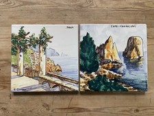 2 Hand Painted Italian Tiles 1950 Scenes Of Amalfi/Capri. 1 Signed V. Acabbo.
