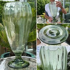 RARE ANTIQUE WHITEFRIARS JAMES POWELL C1880 SEA GREEN WRYTHEN OPTIC 15” VASE 3kg