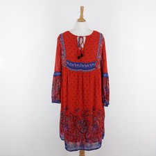 Monsoon Size 18 (Fits 16) Red Blue Paisley Floral Boho Gypsy Tassel Tunic Dress