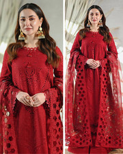 Pakistani Designer Cotton chikankari Unstitched Suit 3 PC Shalwar Kameez