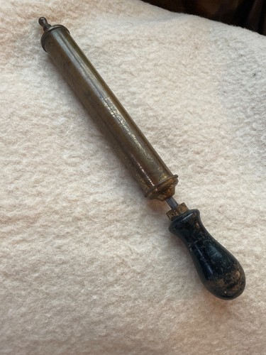 Vintage brass pump with - vintage, wooden