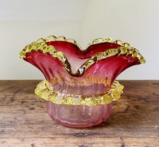 Beautiful Antique Glass Victorian Uranium Cranberry Double Ruffle frilly bowl