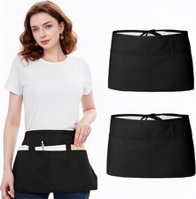 APRONPANDA 2PCS Waitress Apron, Black Waist Apron Short Half Server Aprons for 